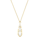 Lalique Long Paon Peacock Pendant White Pearly Crystal, 18ct Gold Plate 10737200