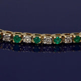 18ct Yellow Gold Diamond and Emerald Line Bracelet