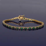 18ct Yellow Gold Diamond and Emerald Line Bracelet