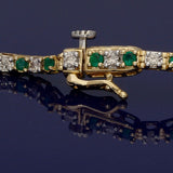 18ct Yellow Gold Diamond and Emerald Line Bracelet