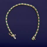 18ct Yellow Gold Diamond and Emerald Line Bracelet