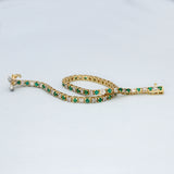 18ct Yellow Gold Diamond and Emerald Line Bracelet