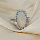 Pre-owned 14ct White Gold Large Opal & Diamond Oval Cluster Ring
