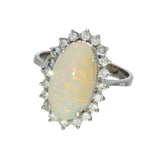 Pre-owned 14ct White Gold Large Opal & Diamond Oval Cluster Ring
