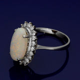 Pre-owned 14ct White Gold Large Opal & Diamond Oval Cluster Ring