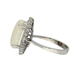 Pre-owned 14ct White Gold Large Opal & Diamond Oval Cluster Ring