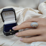Pre-owned 14ct White Gold Large Opal & Diamond Oval Cluster Ring