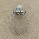 Pre-owned 14ct White Gold Large Opal & Diamond Oval Cluster Ring