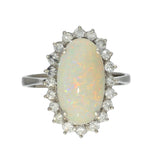 Pre-owned 14ct White Gold Large Opal & Diamond Oval Cluster Ring