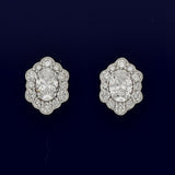 18ct White Gold Diamond Oval Cluster Stud Earrings