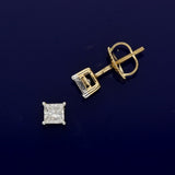 18ct Yellow Gold Princess Cut Diamond Screw Back Stud Earrings 0.50ct
