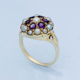 9ct Yellow Gold Amethyst and Seed Pearl Cluster Dress Ring