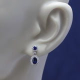 18ct White Gold 1.13ct Sapphire & 0.31ct Diamond Halo Cluster Drop Earrings