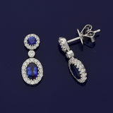 18ct White Gold 1.13ct Sapphire & 0.31ct Diamond Halo Cluster Drop Earrings