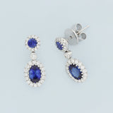 18ct White Gold 1.13ct Sapphire & 0.31ct Diamond Halo Cluster Drop Earrings