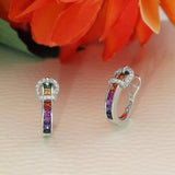 18ct White Gold Rainbow Sapphire & Diamond Buckle Hoop Earrings