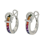 18ct White Gold Rainbow Sapphire & Diamond Buckle Hoop Earrings