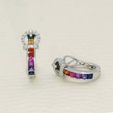 18ct White Gold Rainbow Sapphire & Diamond Buckle Hoop Earrings