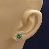 14ct White Gold Emerald & Diamond Halo Earrings