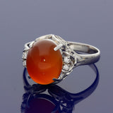 Platinum Carnelian and Diamond Vintage Cocktail Ring