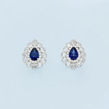 18ct White Gold Sapphire and Rose Cut Diamond Tear Drop Stud Earrings