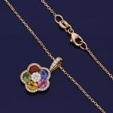 18ct Rose Gold Oval Cut Rainbow Sapphires & Diamond Flower Pendant on 18" Chain