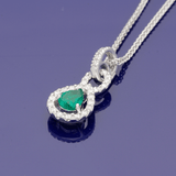 18ct White Gold Pear Cut 0.32ct Emerald & Diamond Necklace
