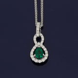 18ct White Gold Pear Cut 0.32ct Emerald & Diamond Necklace