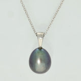 Black Teardrop Freshwater Pearl Silver Pendant - Grey