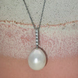 Large Teardrop South Sea Pearl & Diamond 18ct White Gold Pendant