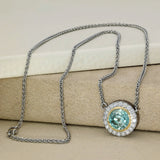Platinum & 18ct Gold Large Natural Blue Zircon & With Diamond Halo Necklace 18"