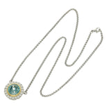 Platinum & 18ct Gold Large Natural Blue Zircon & With Diamond Halo Necklace 18"