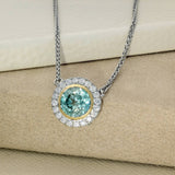 Platinum & 18ct Gold Large Natural Blue Zircon & With Diamond Halo Necklace 18"