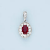 18ct White Gold 0.57ct Ruby & Diamond Oval Halo Pendant