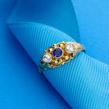 Vintage Style 9ct Yellow Gold Sapphire and Quartz Trilogy Ring