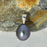 Black 9mm Teardrop Freshwater Pearl Silver Pendant - Blue/Black