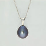 Black 9mm Teardrop Freshwater Pearl Silver Pendant - Blue/Black
