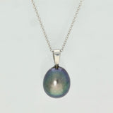 Black Teardrop Freshwater Pearl Silver Pendant - Peacock