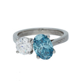 Platinum 3ct Laboratory Grown White & Blue Diamond Toi et Moi Ring