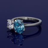 Platinum 3ct Laboratory Grown White & Blue Diamond Toi et Moi Ring