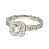 9ct White Gold Diamond Halo Cluster Ring with Diamond Set Shoulders