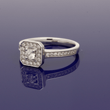 9ct White Gold Diamond Halo Cluster Ring with Diamond Set Shoulders