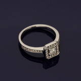9ct White Gold Diamond Halo Cluster Ring with Diamond Set Shoulders