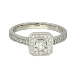 9ct White Gold Diamond Halo Cluster Ring with Diamond Set Shoulders