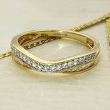 9ct Yellow Gold 0.25ct Baguette & Round Diamond 2 Row Wishbone Eternity Ring