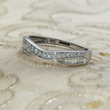 9ct White Gold 0.25ct Baguette & Round Diamond 2 Row Wishbone Ring