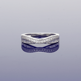9ct White Gold 0.25ct Baguette & Round Diamond 2 Row Wishbone Ring