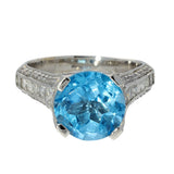 Pre-loved 18ct White Gold Blue Topaz and Diamond Large Cocktail Ring