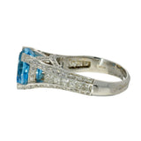 Pre-loved 18ct White Gold Blue Topaz and Diamond Large Cocktail Ring