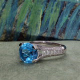 Pre-loved 18ct White Gold Blue Topaz and Diamond Large Cocktail Ring